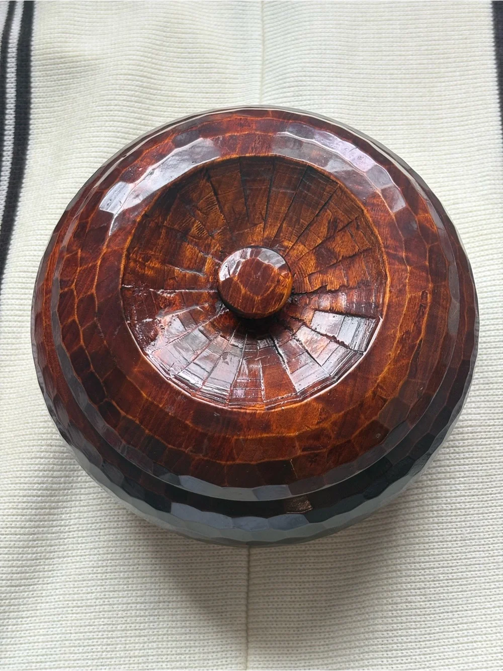 Vintage Japanese Wooden Lidded Bowl - Deep Brown